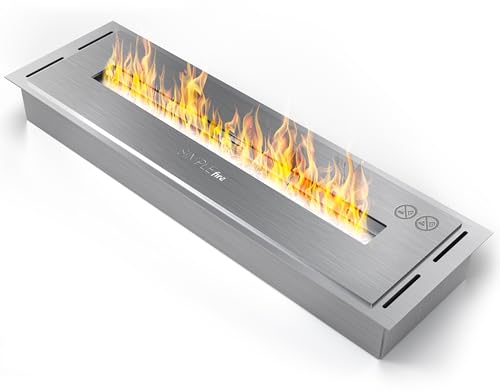 Quemador de Etanol, Bloque de Combustión Simple Fire Inbox 500 (50cm) con Sistema de combustión Seguro. Cámara de combustión de Acero Inoxidable. 1,5 litros (INOX)