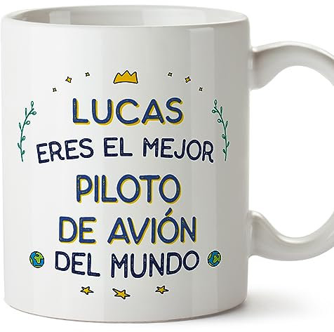 MUGFFINS Tazas Personalizadas para PILOTO DE AVIÓN hombre - En Español - Mejor del Mundo - 11 oz / 330 ml - Regalo Personalizable original y divertido