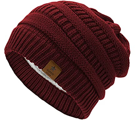 PONCEAU Mütze Damen Strickmütze Atmungsaktiv Warme Beanie mit Innenfutter Unisex Wintermütze Herren Beanie Gefütterte Herbst Winter Strickmütze Damen Klassische Slouch Beanie Mütze Slouch