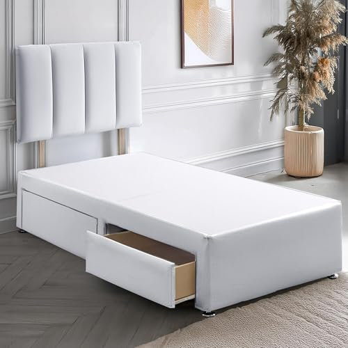 ComfoRest - Stylish 3FT Single Bed with 2 Drawers | Durable Frame for Modern Bedrooms | Practical Beds for Small Spaces | Versatile Choice for Everyday Comfort (White Plush)