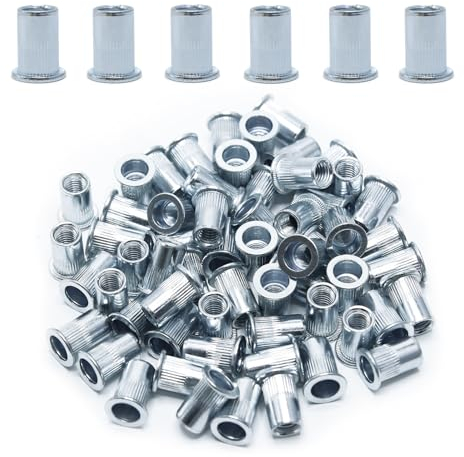 CCLIFE 60 Stück M8 Nietmuttern und Blindnietmuttern Set, 14mm x 18mm, verzinkter Kohlenstoffstahl - Ideale Befestigung für Stahl, Glasfaser und Kunststoff