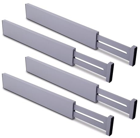 Utoplike Lot de 4 grands séparateurs de tiroir en bambou gris réglables à ressort pour commode, salle de bain, chambre à coucher, bureau