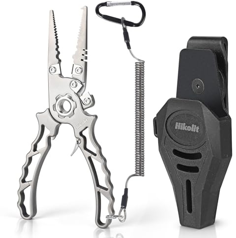 Hikolit Titanium Fishing Pliers Saltwater, Corrosion Resistant Fishing Pliers Hook Remover with Double Tungsten Cutters, Fishing Gear as Split Rings Pliers, Fishing Gifts for Men