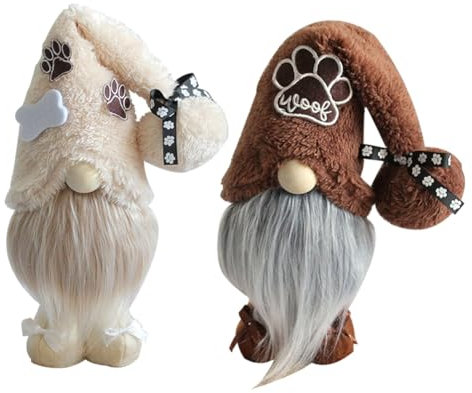 Closer 2 Stück Hunde-Zwerge, Pfoten, Puppenzwerge, Frühling, gefüllte Zwerge, schwedische Tomte, Welpen, abgestuftes Tablett, Dekoration, Polyester, 11 x 9 x 25 cm, handgefertigte Heimdekoration