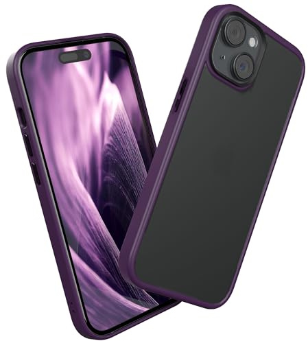 EAZY CASE - Hybrid Outdoor Case kompatibel mit iPhone 15 Handyhülle für iPhone 15 Hülle als Fallschutz schlanke Schutzhülle stoßfestes Cover in Matt Transparent/Lila