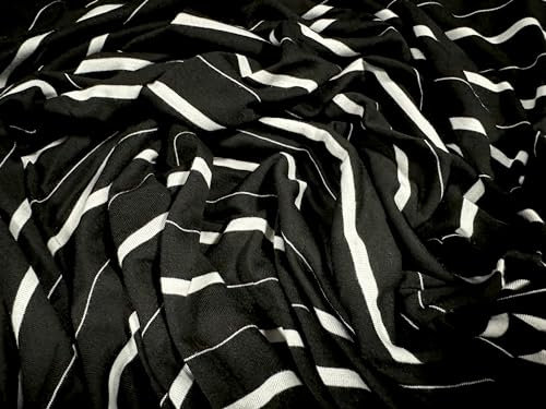 Viskose-Stoff, Single-Jersey, Meterware, gestreift, Schwarz und Weiß