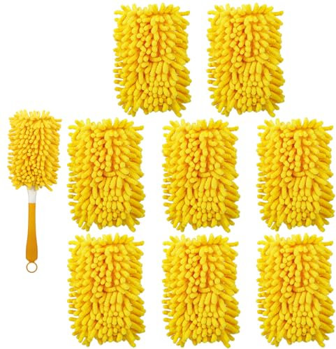 Yicotira Lot de 8 recharges réutilisables compatibles avec le plumeau à main Swiffer – Recharges de plumeau robustes à 360° – Plumeau en microfibre pour ventilateur de plafond Swiffer Poignée étendue