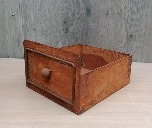 Generisch NEU !! Schublade mit Knauf, Pflanztopf 27 cm breit aus Metall in Edelrost Rost Garten Pflanzgefäß Blumentopf Landhaus Shabby chic Vintage Pflanzgefäß