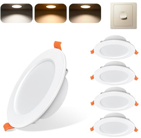 Sweier 3CCT schaltbarer LED Einbaustrahler Weiß 7W IP44,600LM 3000K/4000K/6000K Einbauleuchten,230V Öffnung 88-100mm (5er Set) Flachdeckenspot