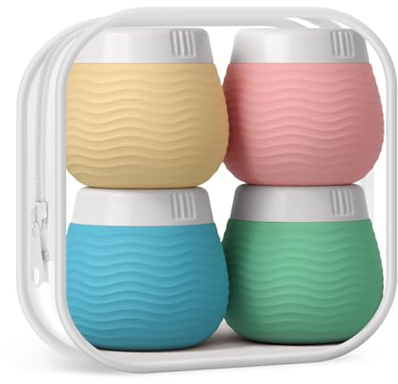 Yinke Lot de 4 contenants de voyage pour produits de toilette, pots en silicone avec sac transparent, approuvés par la TSA, accessoires antifuite avec couvercle pour crème visage/corps
