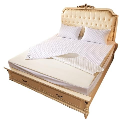 HKYBCF Coprimaterasso Coprimaterasso Impermeabile Copriletto in Tinta Unita Tipo con Cerniera Coprimaterasso Trapuntato Tutto compreso a Sei Lati(Color:Chun bai se,Size:180x200x30cm)