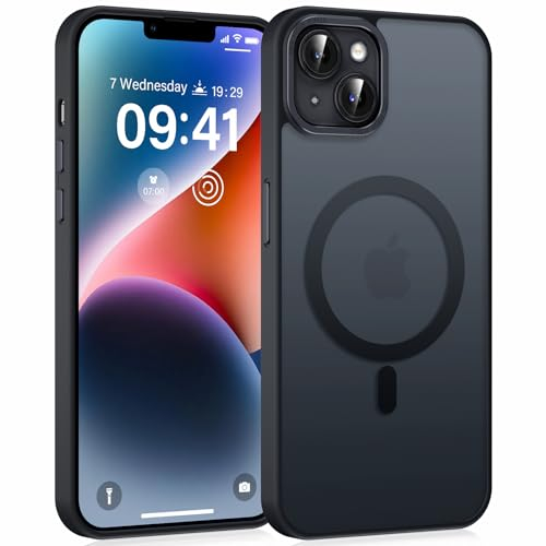 Yoedge Magnetisch Handyhülle für iPhone 14 / iPhone 13 Hülle, [Kompatibel mit MagSafe] Durchscheinende Matt Schutzhülle Rückseite Dünn Stoßfest Anti-Fingerabdruck Schutzhülle Case, Schwarz