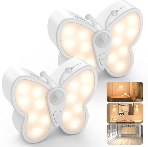SIBI LIGHTING Motion Sensor Light, Rechargeable Butterfly Night Light with Auto/ON/Off and Removable Magnet, Stick on Lights for Kids, Bedroom, Stair, Hallway