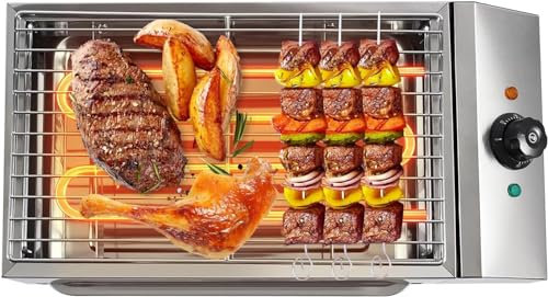 VBVARV Comercial Multifuncional Portátil Parrilla Eléctrica para Barbacoa Tipo Mesa Acero Inoxidable Parrilla Eléctrica Sin Humo con Revestimiento Antiadherente Temperatura Ajustable