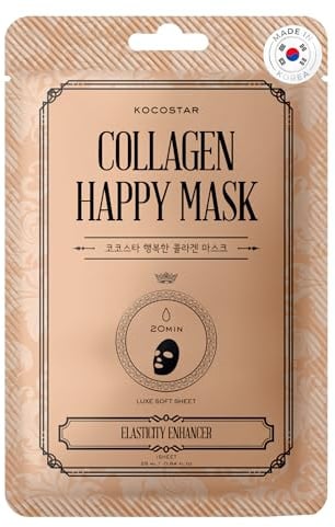 KOCOSTAR Collagen Happy Mask - Pflegende Korean Face Mask Sheet für Frauen mit pflanzlichem Kollagenextrakt, Blasentang-Extrakt, Mandelöl - 20 Min. Gesichtspflege, kein Ausspülen (1 Blatt)