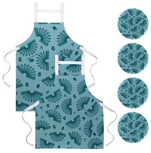 VAPOKF Küchenschürze, Kellnerschürze, zum Kochen, Backen, für Zuhause, Reinigung, Restaurant, Arbeit, Bistro, Bar mit 4 Broschen, Anstecknadeln – Tango und verstreute Buchstaben, Tango, 2 Packungen,