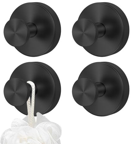 Soleeya 4 Stück Saugnapf Haken Aus Edelstahl Wasserdicht Handtuchhaken Schwarz, Kein Bohren Erforderlich, Extra Stark, Aufhänger für Handtücher im Bad oder Küche