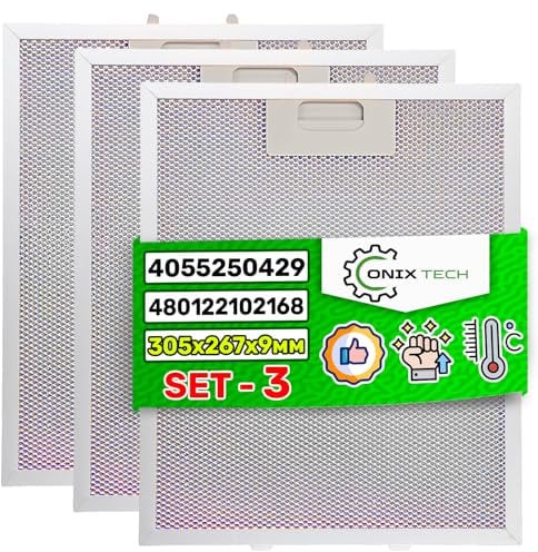 3 Piezas Filtro Campana Extractora de Cocina 305 x 267 x 9 mm con Código Original 4055250429 para Electrolux 480122102168 para Whirlpool - Garantía de 5 Años - ONIX TECH