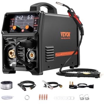 VEVOR Macchina Saldatrice MIG Corrente Uscita 200 A, Saldatrice MIG Sinergica Multiprocesso Portatile Saldatrice MIG Senza Gas Gas MMA Lift TIG 4 in 1 con Tecnologia Inverter IGBT, Schermo LCD