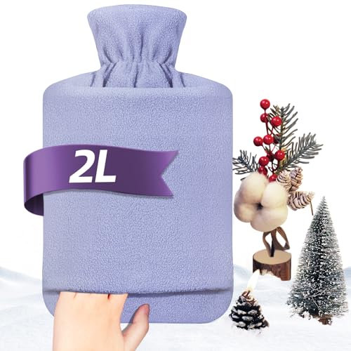 MUPAS Hot Water Bottle with Fleece Cover - 2L Large Leakproof Hot Water Bag (Purple)