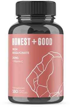 Honest + Good Iron Bisglycinate 20mg + Vitamin C 100mg | 180 (6 Months) Vegan Capsules | Chelated for High Absorption | Pure, Natural & Gentle Supplement | Energy, Immune, Skin & Joint Support