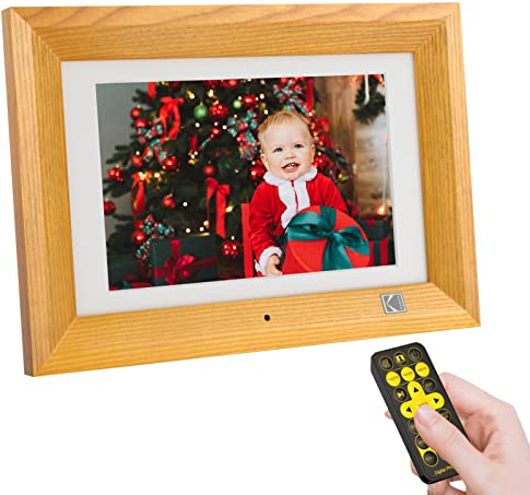 KODAK Digitaler Bilderrahmen 10 Zoll No WLAN, Hölz Elektronischer Fotorahmen mit Fernbedienung, 1280x800 IPS Screen, 8 GB Speicher, Unterstützung Bild, Video, USB, SD Karte und Automatisch Drehende