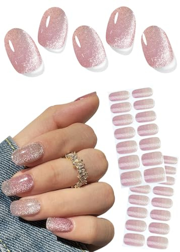 Wahrshei Vernis Autocollant UV, Rose œil de chat Autocollant Ongle Gel UV, 30pcs Film pour Ongles Autoadhésif Pour Nail Art