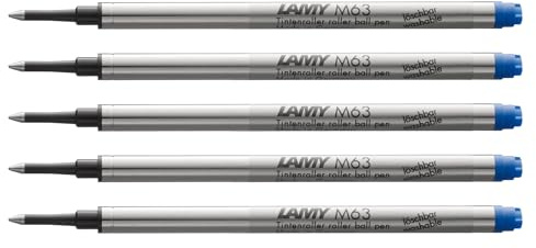 Lamy M63 5er Set Tintenroller-Großraummine aus Metall - Original Ersatzmine Tintenroller mit Kappe - dokumentenecht - Strichbreite Mittel in Tintenfarbe blau