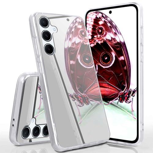 moex Mirror Case für Samsung Galaxy A56 5G Hülle mit Spiegel und erweitertem Kantenschutz aus Silikon, Handyhülle verspiegelte Rückseite, Stylische Handy Schutzhülle dünn, Silber