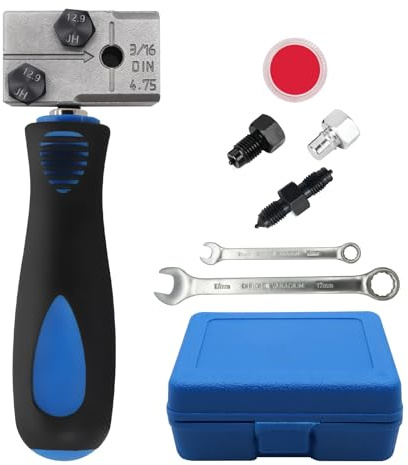 RUIZHI Utensile a doppia bordatura per cavi dei freni 3/16 – Tubo del freno, con 2 chiavi inglesi da 17 mm e 10 mm per raccordi DIN, rame, nichel e tubi in acciaio, compatibile con auto camion