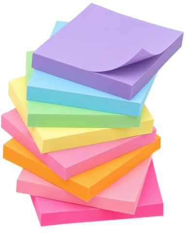 OWLKELA 800pcs Sticky Notes 75x75mm, Morandi, 8 Pads | Self Adhesive Sticky Notes, Page Markers for Marking and Highlighting Pages, Office, School & Home