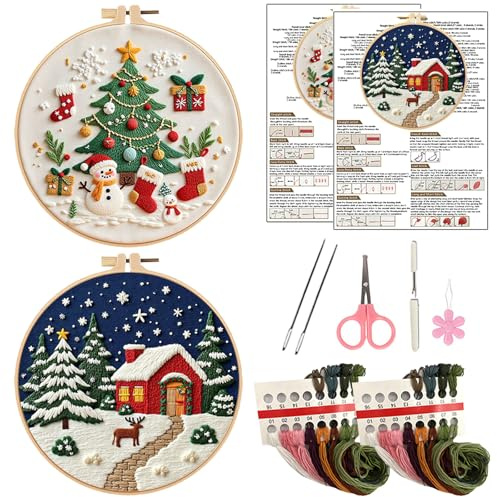 ZXTGBQ 2Pcs Anfänger Stickerei Set Stickerei Set, Weihnachten Stickset für Anfänger, Embroidery Kits, DIY Handgemachte Kreuzstich Set, für DIY Kunst, Handwerk, Nähen