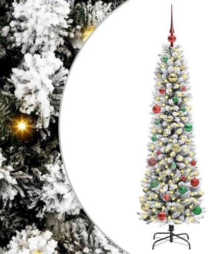 vidaXL Artificial Christmas Tree with 150 LEDs Green and white 150 cm, Living Room, Modern, Decorative Christmas Tree, Pre-Lit, Indoor Holiday Lighting, Seasonal Decor, Winter Wonderland