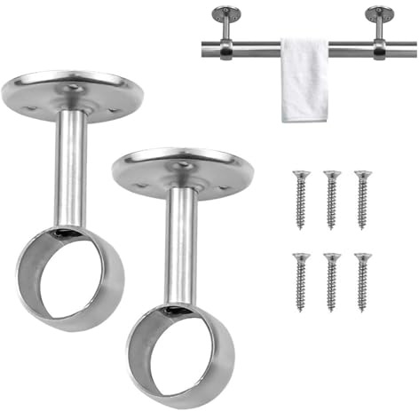 Yohuork 2 Stück Deckenhalterung, Gardinenstange Halterung Edelstahl Gardinen Wandhalter, Edelstahl-Garderoben-Rohr Decke Wand 20 MM, Auflageträger Für Kleiderstange Kleiderschrank Schrankroh
