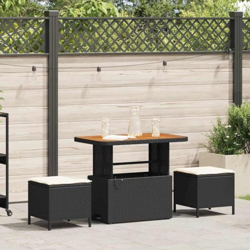 QJBSAVVA Gartenmöbel Set 3 TLG Schwarz Poly Rattan Tisch mit Verstellbarer Höhe 90 x 55 x 71 cm platzsparendes Balkonmöbel Outdoor Essgruppe für Garten Terrasse und kleinen Balkon