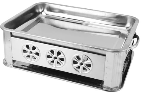 Fdit Edelstahl-Fischkohle-Alkoholofen, Gleichmäßig Erhitzende Fischpfanne mit Großer Kapazität für Grillpartys (Belüftete natürliche Farbe)