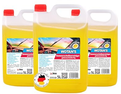 Wotan's 15L Scheibenreiniger | Scheibenwischwasser Sommer Citrusduft | streifenfrei – getestet | Premiumqualität aus Deutschland | polycarbonatverträglich und Fächerdüsengeeignet (3x5 Liter)