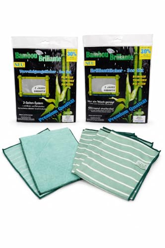 Fuchsglanz Original Bambou Brillante Bambustücher 5er Set - Systemreiniger mit Bambusfasern 3er Brillanttücher + 2er Vorreinigungstücher – Streifenfreie Mikrofasertücher für Fenster, Küche & Bad