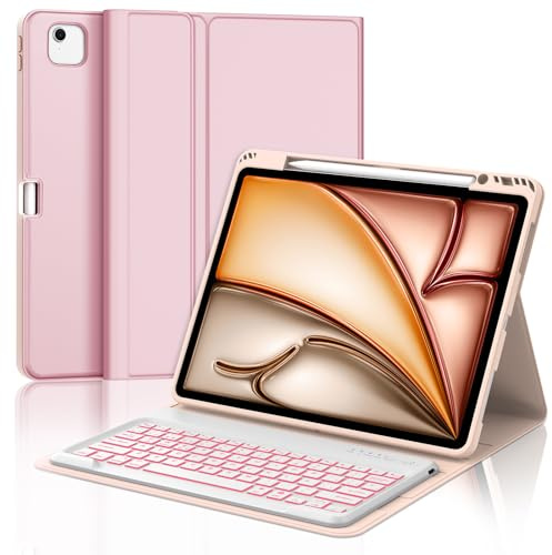 FOGARI Teclado para iPad Air 13 M4/M3/M2 2026/2025/2024 | Español Ñ Teclado Retroiluminado Bluetooth Magnético Desmontable para iPad Air 13 Pulgadas M2/M3/M4, Rosa