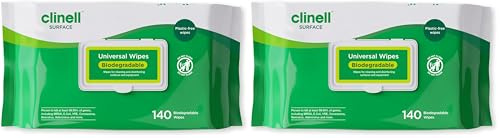 Clinell Universal Biodegradable Disinfectant Wipes – 280 Pack | Plastic-Free, Eco-Friendly Surface & Equipment Cleaning | Kills 99.99% of Bacteria & Viruses | Neutral Scent
