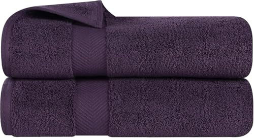 SUPERIOR Zero Twist 100% Cotton Bath Towels, Super Soft, Fluffy and Absorbent, Premium Quality Oversized Bath Towel Set of 2, Grape Seed