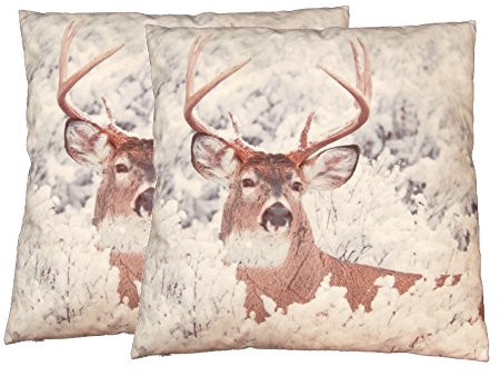 Haco Wohndesign - Wunderschönes 2er Set Dieser großen Kissen mit Füllung - mit Rentier Hirsch Motiv 45x45 cm Winter Hirsch Rentier Muster Weiss-braun