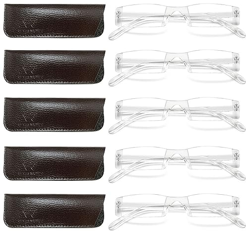 VEVESMUNDO Herren Randlose Lesebrillen Kunststoff Ohne Rahmen Lesehilfe Sehhilfe +1.0,+1.5,+2.0,+2.5,+3.0,+3.5,+4.0 (5 Stück Transparente Gläser Brille, 2.0)