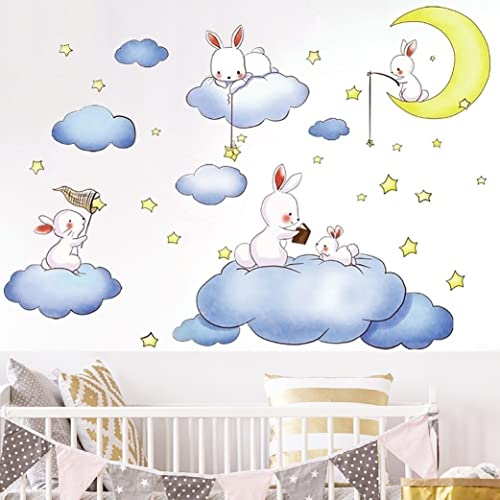 WandSticker4U®- XXL Wandsticker Babyzimmer SWEET DREAMS (110x100 cm) I Wandtattoo Kinderzimmer Hase Mond Sterne Wolken Gute Nacht I Wand Aufkleber Mädchen & Junge Deko GROß
