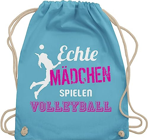 Shirtracer Turnbeutel Rucksack - Geschenke Zubehör - Echte Mädchen spielen Volleyball - Unisize - Hellblau - für volleyballer volleyballtasche vollyball geschenk volleyballerinnen beutel spielerin