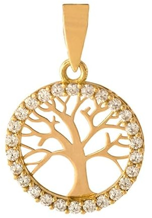 PRIORITY - Ciondolo a forma di albero della vita in oro 18 K con zirconi, ciondolo a forma di albero della vita, con ciondolo in oro, da donna in oro