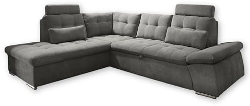 Stella Trading NALO Ecksofa mit Schlaffunktion, Stoffbezug Stone - Ausziehbare Eckcouch mit Verstellbarer Armlehne - 260 x 103 x 219 cm (B/H/T)