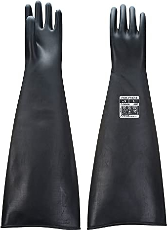 Portwest Schwerer Latex-Gummihandschuh 600mm, Größe: L, Farbe: Schwarz, A803BKRL