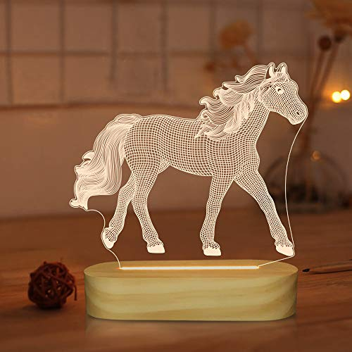 Lightzz Pferdegeschenke für Mädchen, 3D-Illusion optisches Pferd Nachtlicht, LED warmweiße Lampe für Kinder Mädchen Schlafzimmer-Dekor