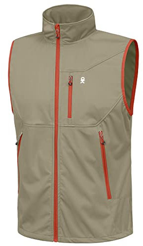 Little Donkey Andy Gilet Softshell léger pour homme, veste coupe-vent sans manches pour voyage, randonnée, course à pied, golf, kaki, taille S